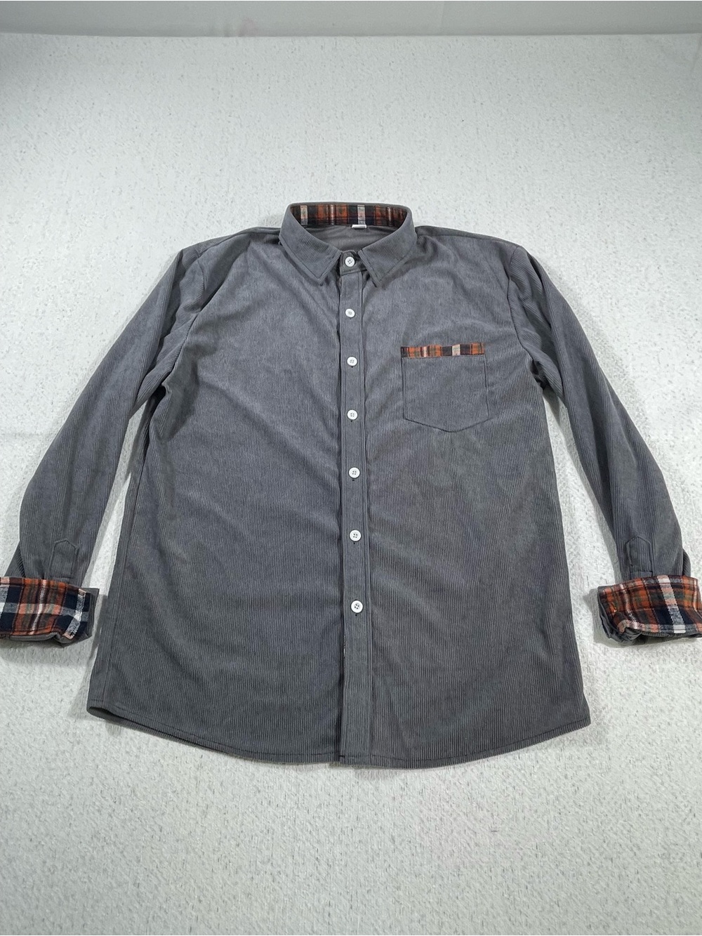 Men’s Small Gray Corduroy Polyester Solid Long Sleeve Point Collar SKU#0665